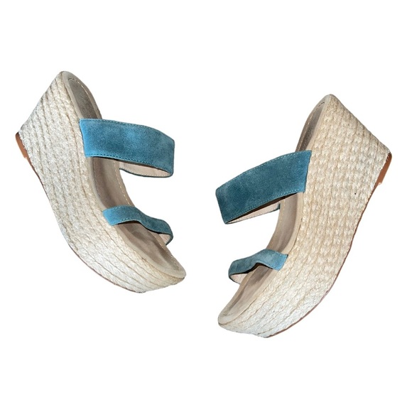 Elizabeth and James Blue Suede Wedge Espadrille Sandals Platform - Picture 2 of 9